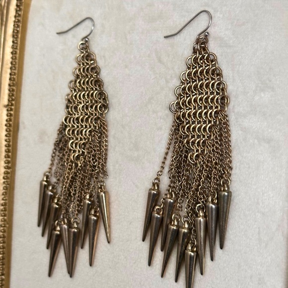 Jewelry - Gold-Tone Chain Fringe Spike Dangle Earrings